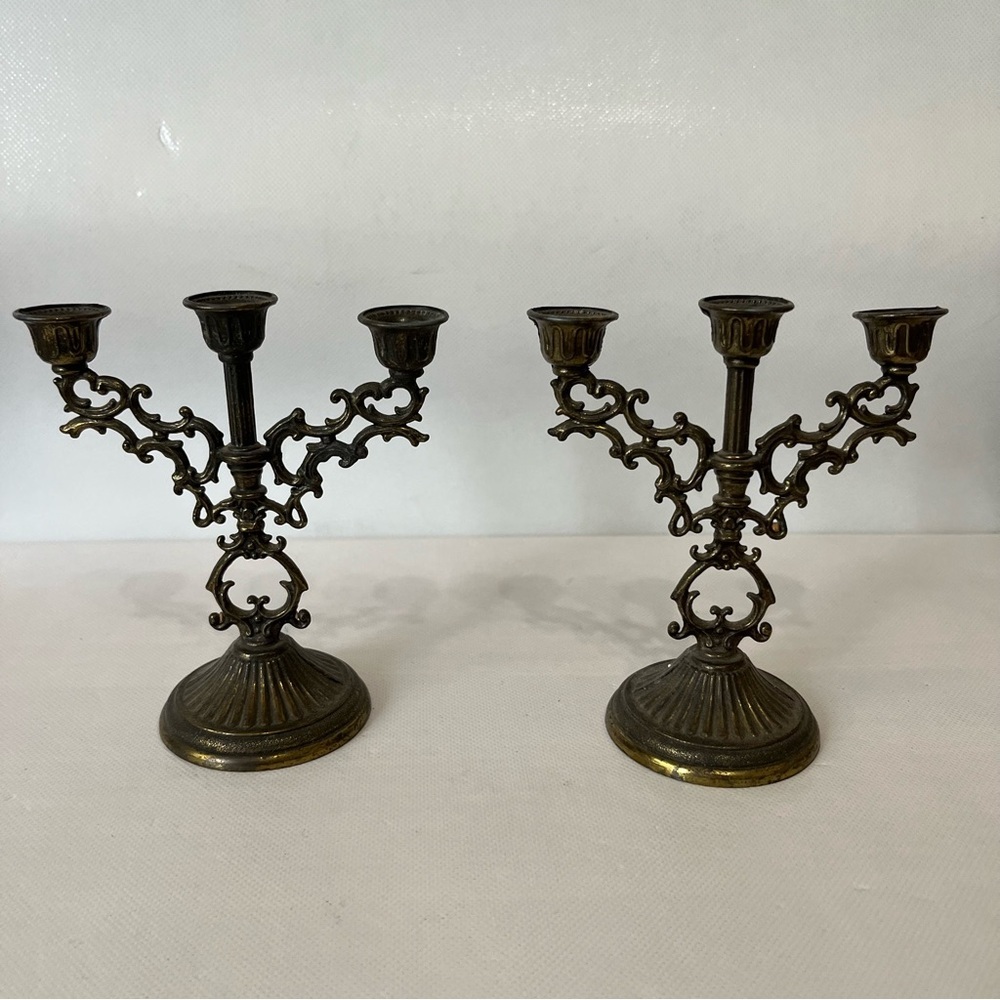 Vintage Brass Interpur Mini Candelabra Set of Two Made in Italy